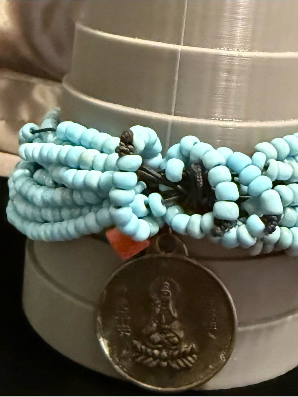 Handmade  Blue Beaded Bracelet with Coin Pendant